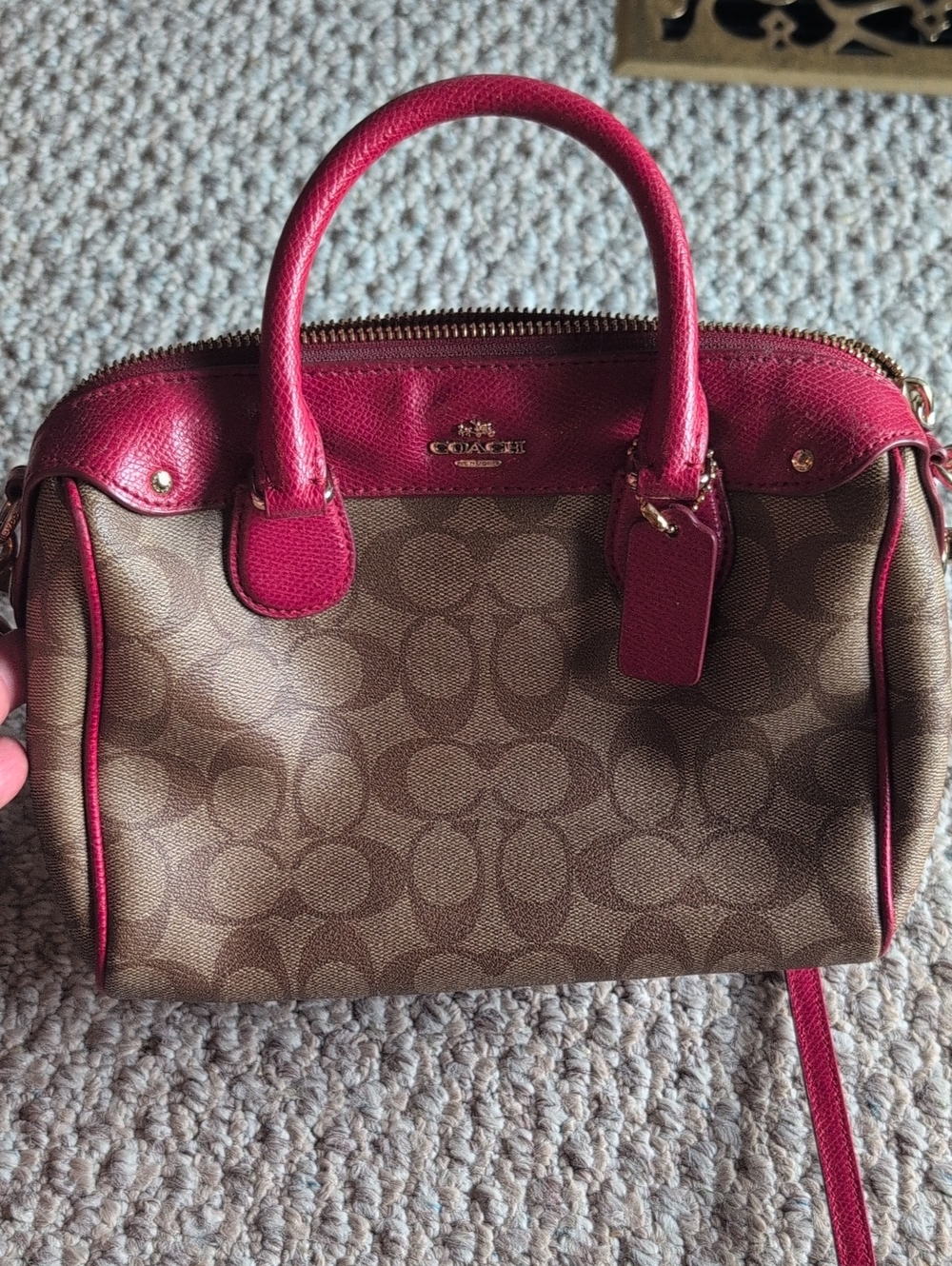 Coach Brown Signature Canvas Satchel with Red Trim - Pre 1994